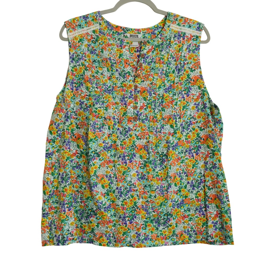 Duluth Trading Company Women's Size Large Tank Top Multicolor Floral Hemp Cotton